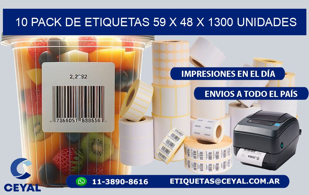 10 PACK DE ETIQUETAS 59 x 48 X 1300 UNIDADES