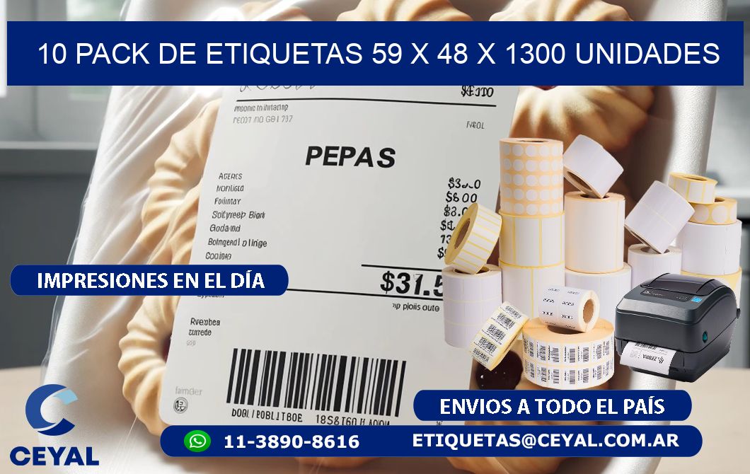 10 PACK DE ETIQUETAS 59 x 48 X 1300 UNIDADES