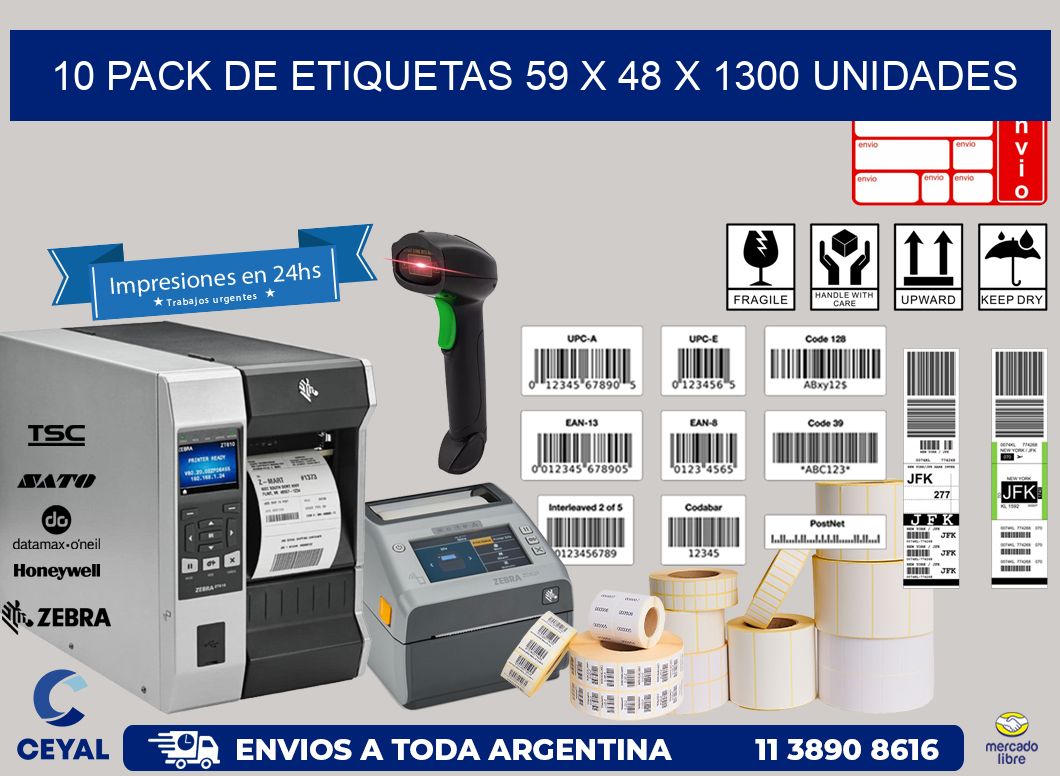 10 PACK DE ETIQUETAS 59 x 48 X 1300 UNIDADES