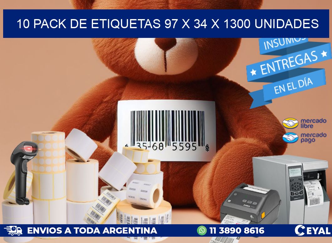 10 PACK DE ETIQUETAS 97 x 34 X 1300 UNIDADES