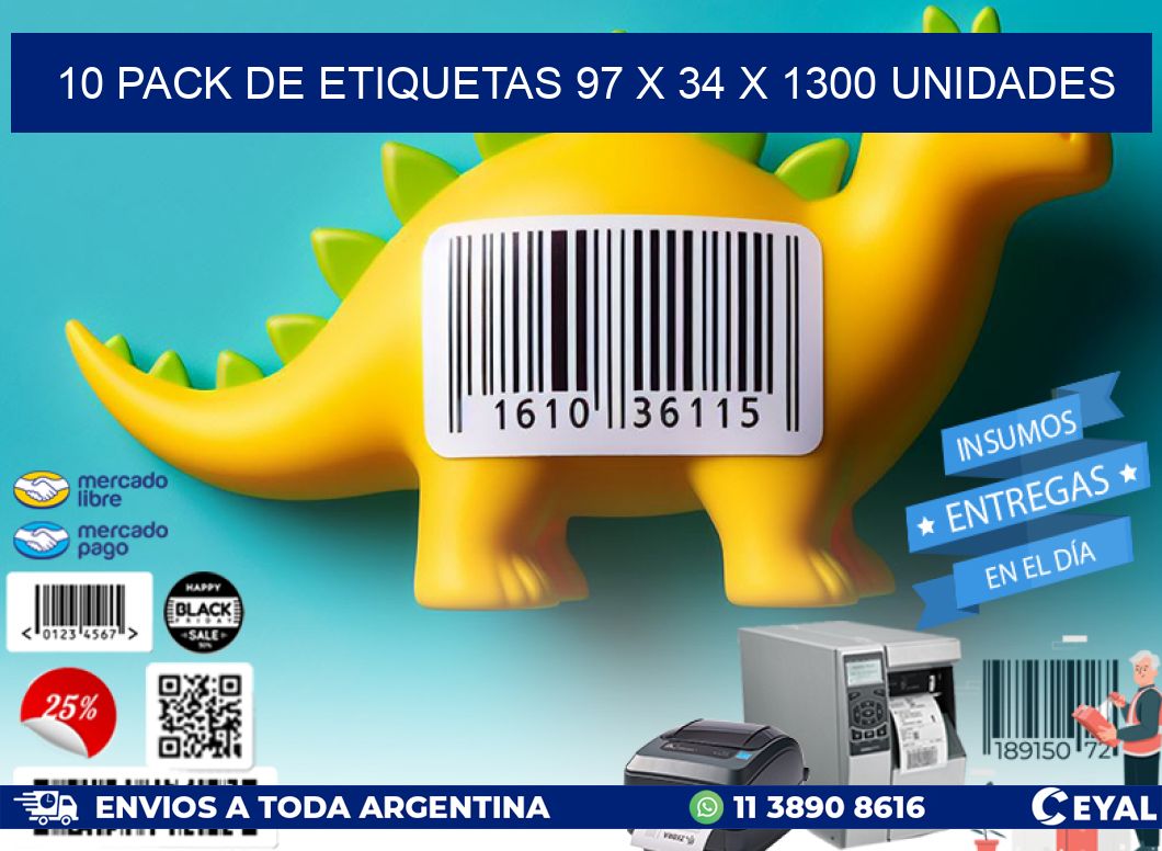 10 PACK DE ETIQUETAS 97 x 34 X 1300 UNIDADES