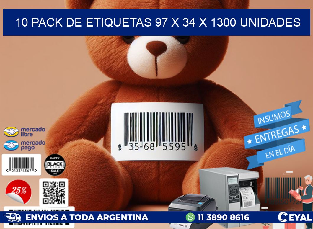 10 PACK DE ETIQUETAS 97 x 34 X 1300 UNIDADES