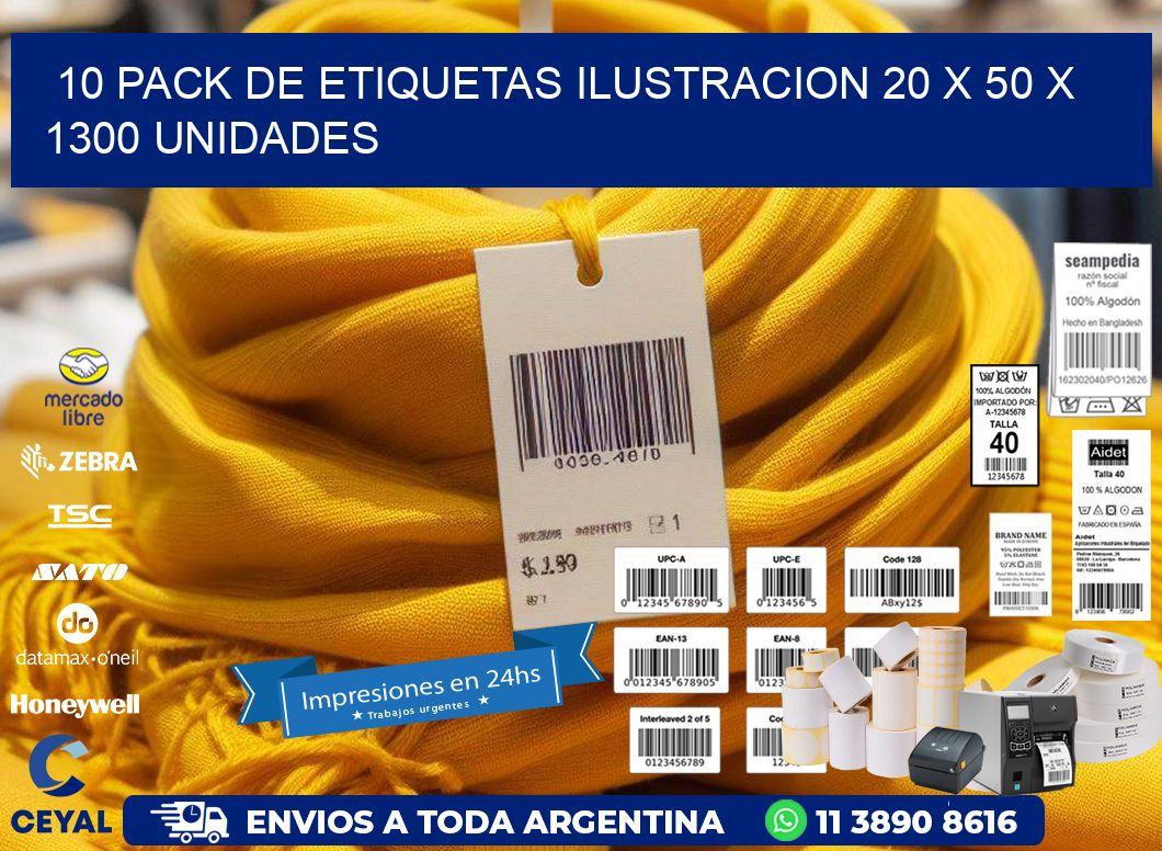 10 PACK DE ETIQUETAS ILUSTRACION 20 x 50 X 1300 UNIDADES