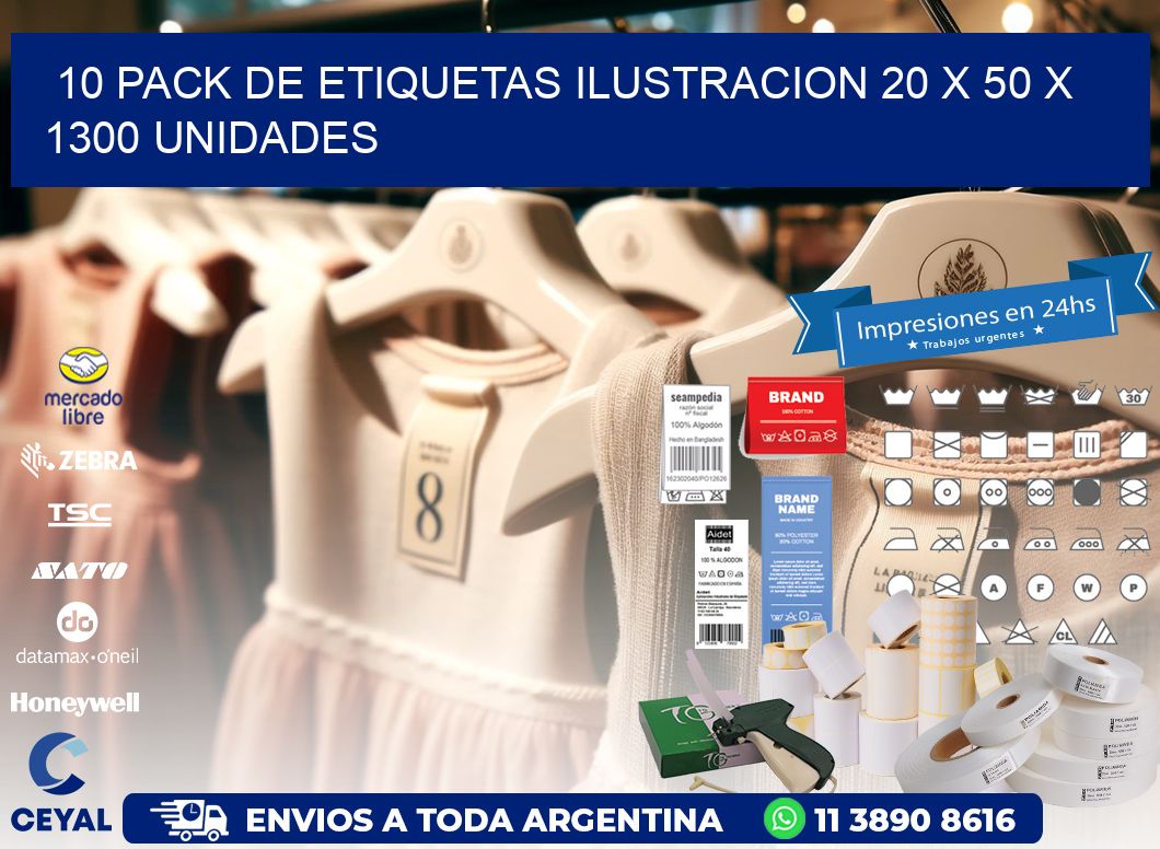 10 PACK DE ETIQUETAS ILUSTRACION 20 x 50 X 1300 UNIDADES