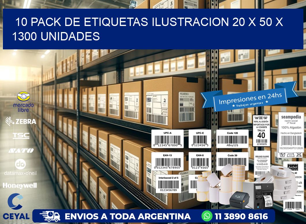 10 PACK DE ETIQUETAS ILUSTRACION 20 x 50 X 1300 UNIDADES