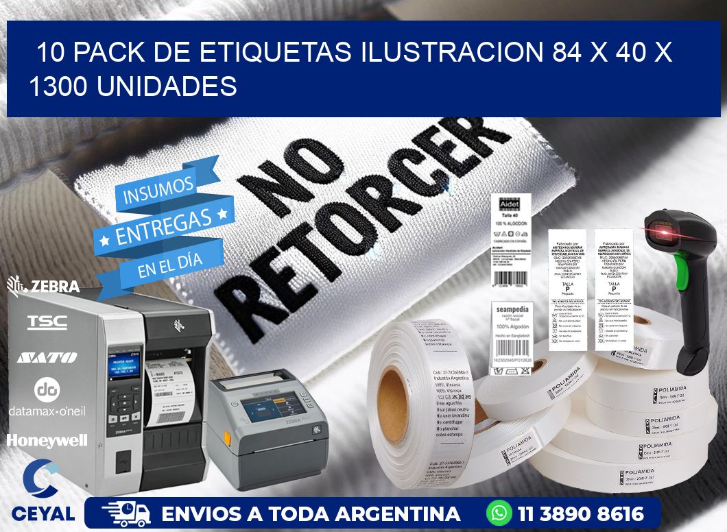 10 PACK DE ETIQUETAS ILUSTRACION 84 x 40 X 1300 UNIDADES