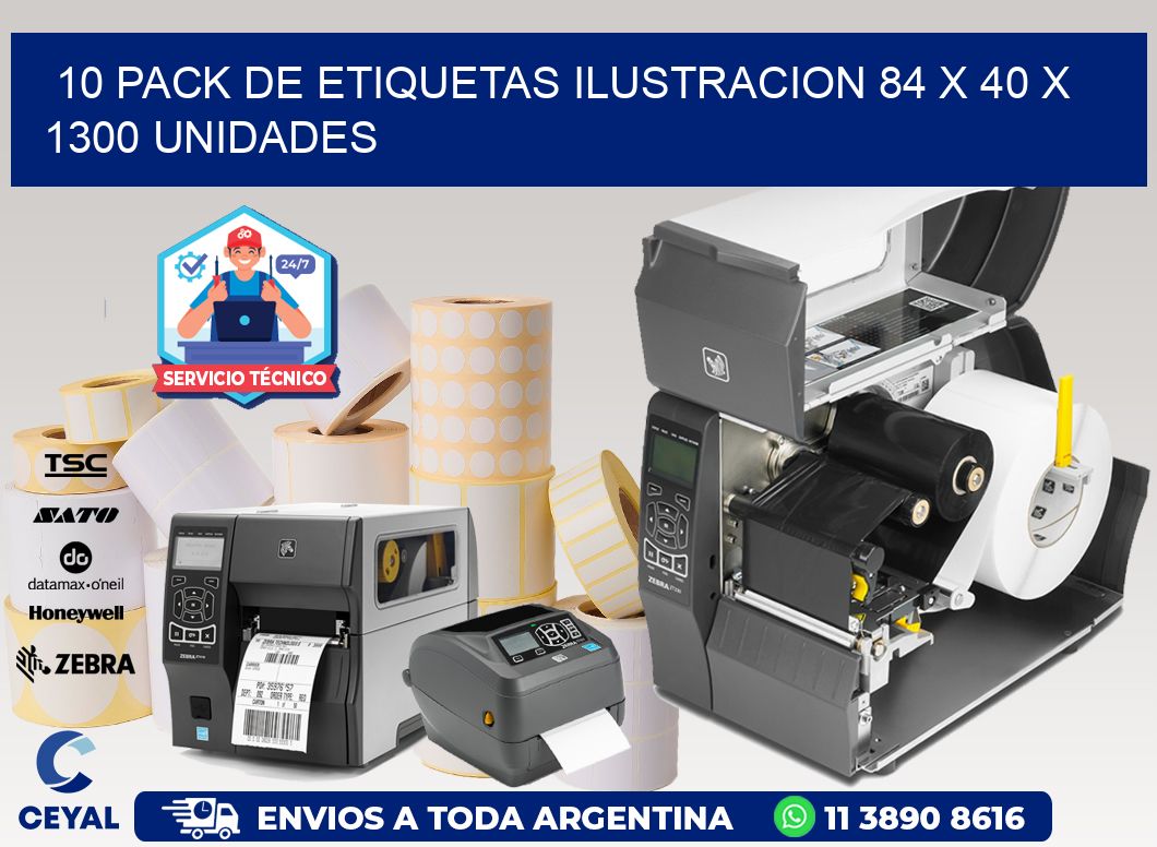 10 PACK DE ETIQUETAS ILUSTRACION 84 x 40 X 1300 UNIDADES