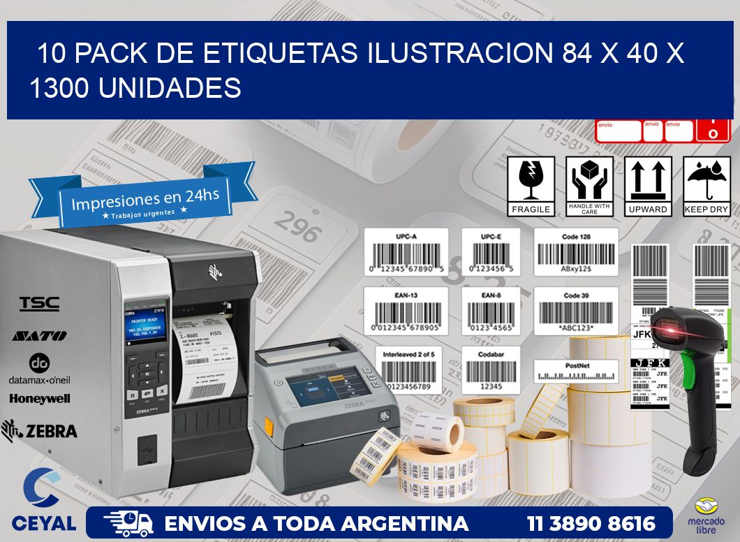 10 PACK DE ETIQUETAS ILUSTRACION 84 x 40 X 1300 UNIDADES