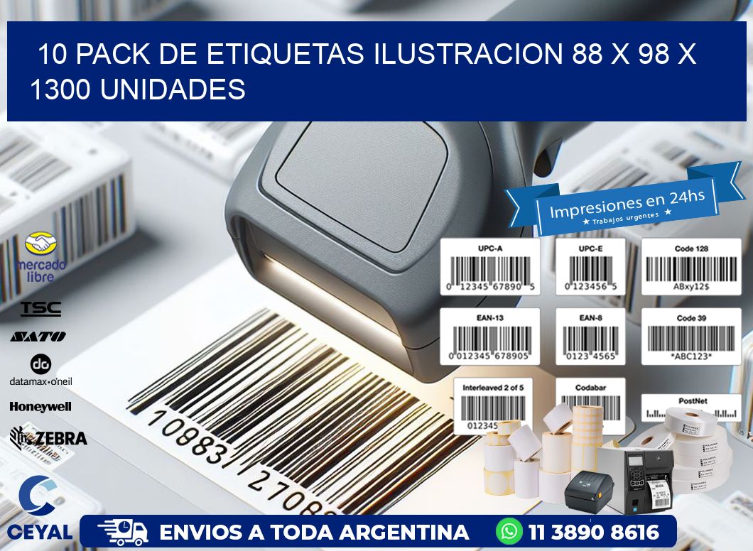 10 PACK DE ETIQUETAS ILUSTRACION 88 x 98 X 1300 UNIDADES