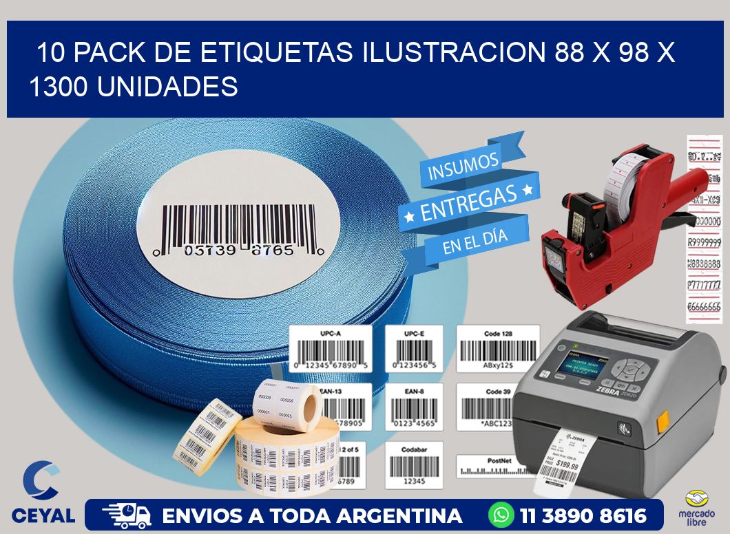 10 PACK DE ETIQUETAS ILUSTRACION 88 x 98 X 1300 UNIDADES