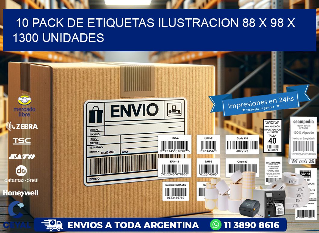 10 PACK DE ETIQUETAS ILUSTRACION 88 x 98 X 1300 UNIDADES