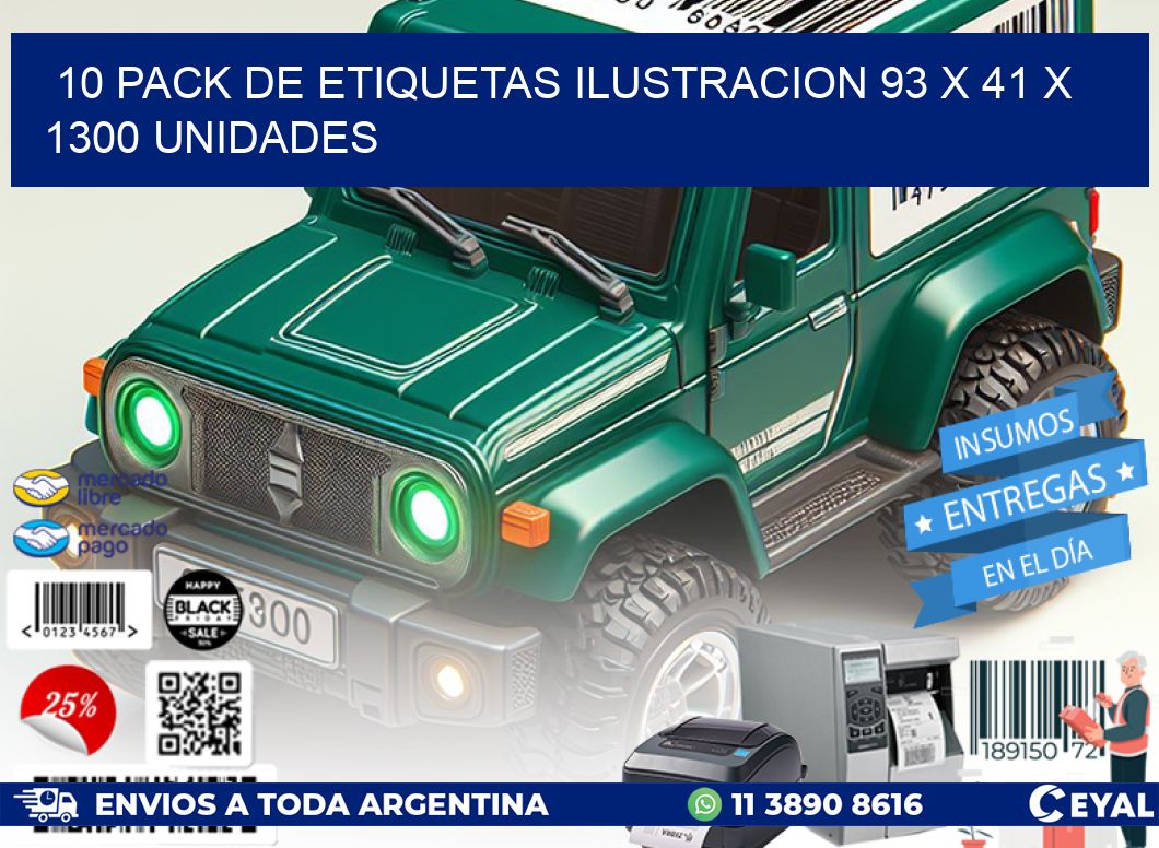 10 PACK DE ETIQUETAS ILUSTRACION 93 x 41 X 1300 UNIDADES