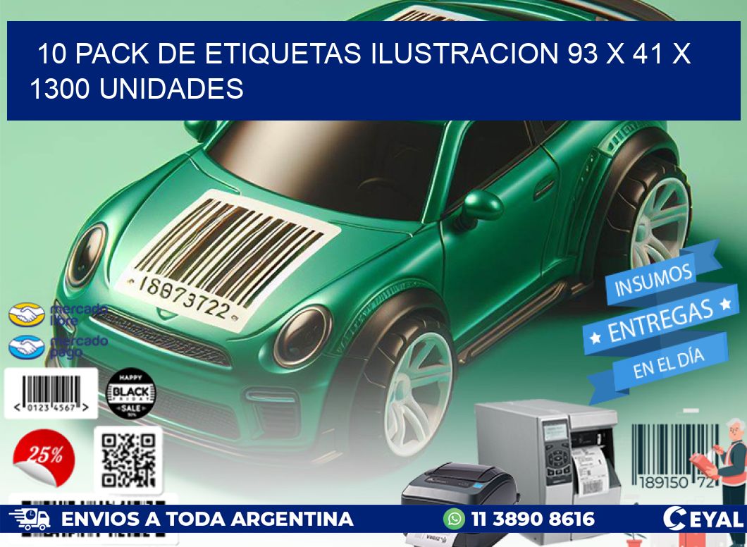 10 PACK DE ETIQUETAS ILUSTRACION 93 x 41 X 1300 UNIDADES