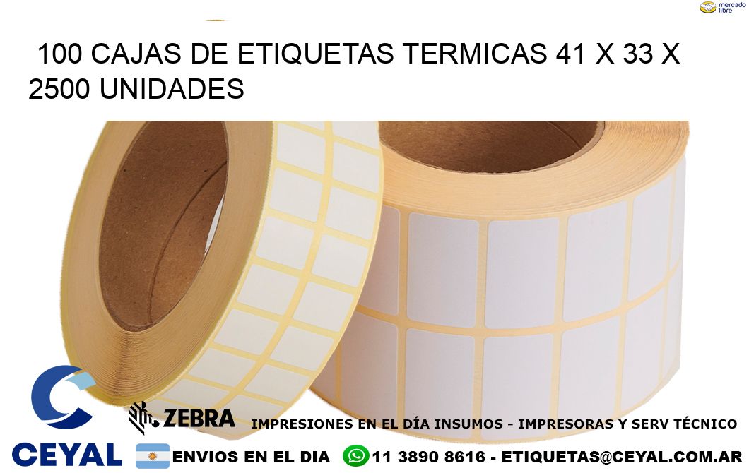 100 CAJAS DE ETIQUETAS TERMICAS 41 x 33 X 2500 UNIDADES