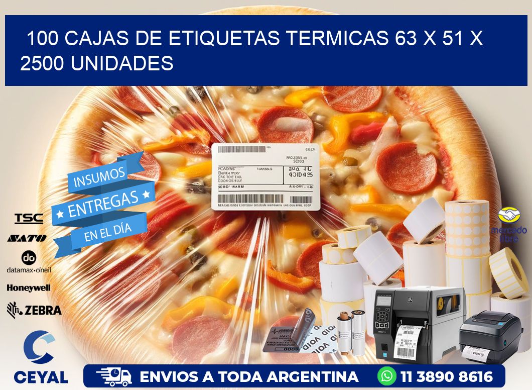 100 CAJAS DE ETIQUETAS TERMICAS 63 x 51 X 2500 UNIDADES