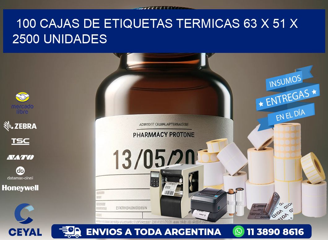 100 CAJAS DE ETIQUETAS TERMICAS 63 x 51 X 2500 UNIDADES