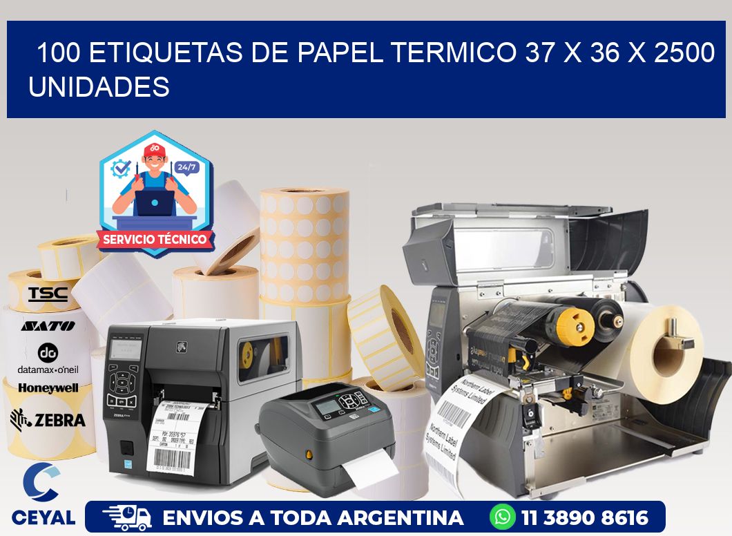 100 ETIQUETAS DE PAPEL TERMICO 37 x 36 X 2500 UNIDADES