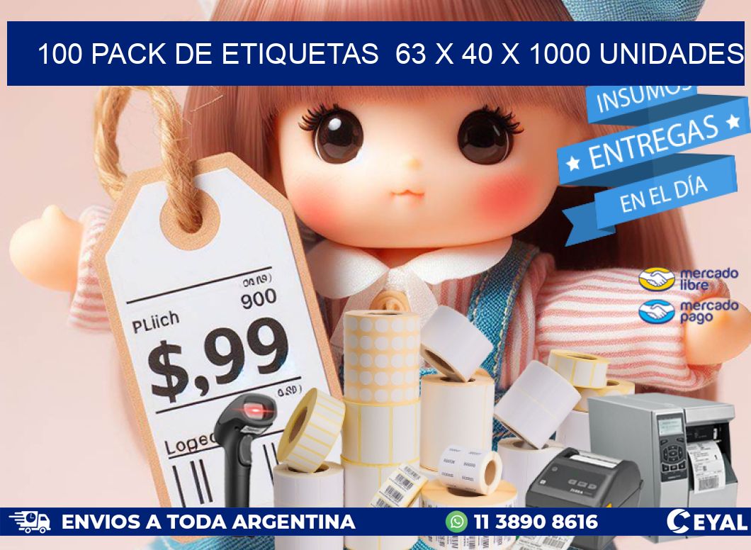 100 PACK DE ETIQUETAS  63 x 40 X 1000 UNIDADES