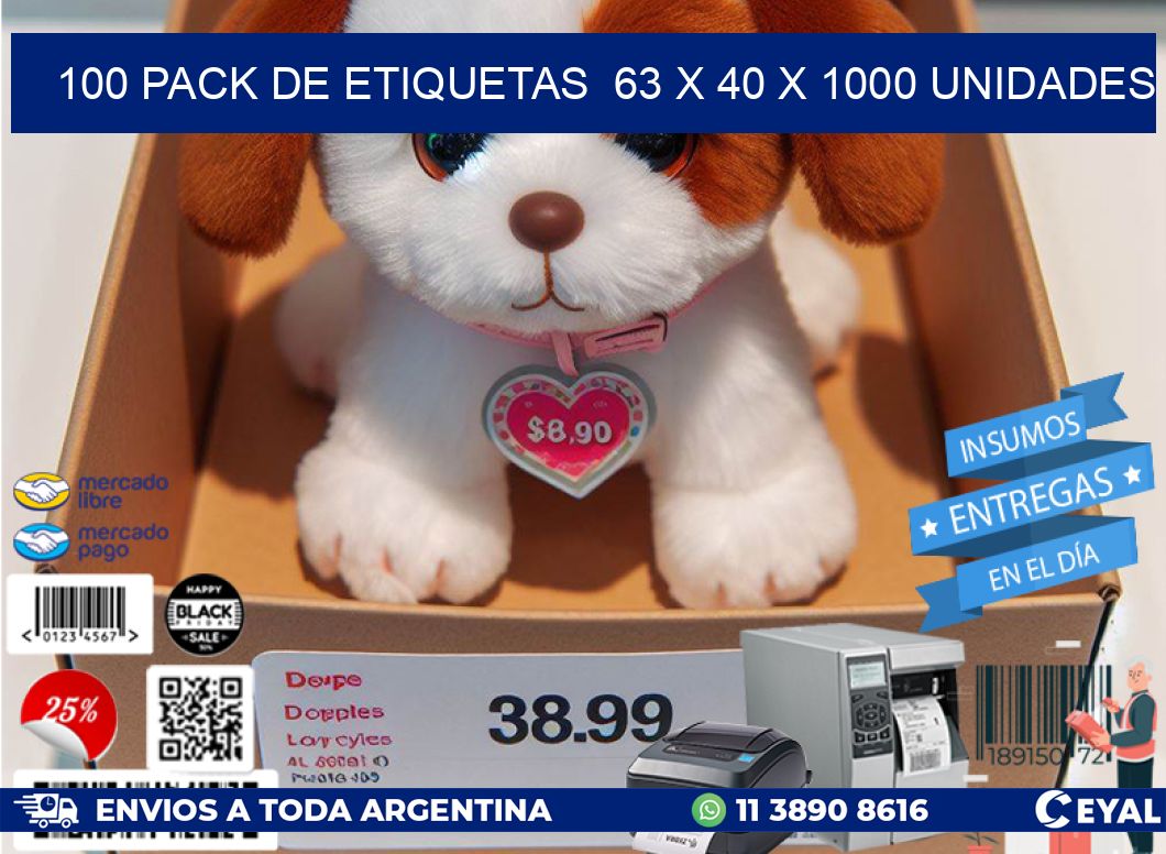 100 PACK DE ETIQUETAS  63 x 40 X 1000 UNIDADES