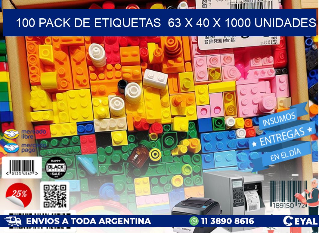 100 PACK DE ETIQUETAS  63 x 40 X 1000 UNIDADES