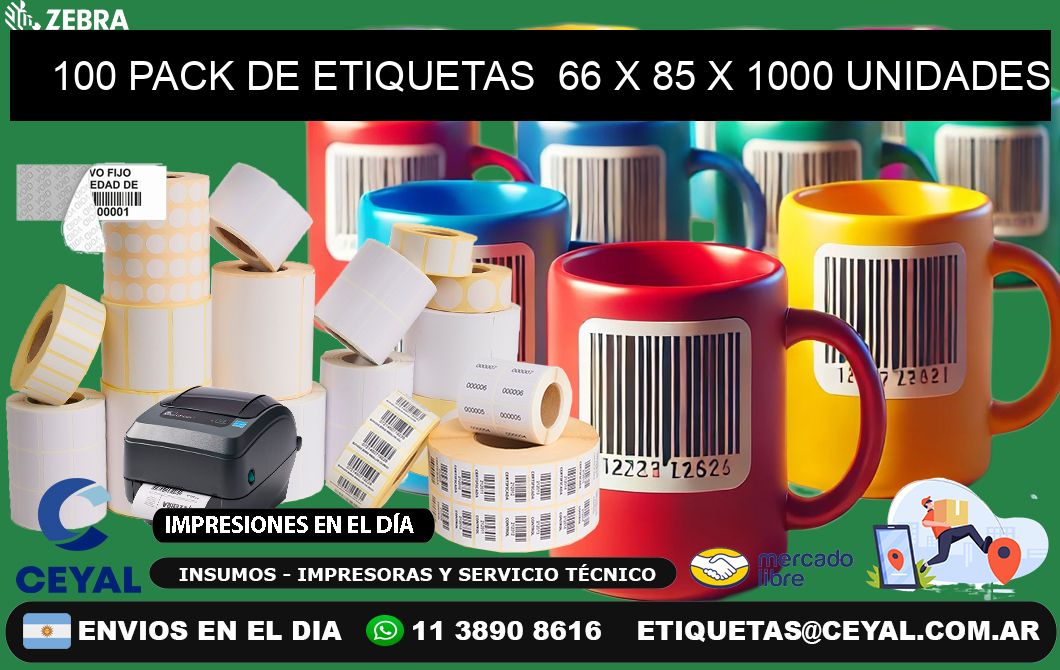 100 PACK DE ETIQUETAS  66 x 85 X 1000 UNIDADES