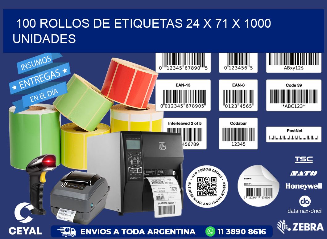 100 ROLLOS DE ETIQUETAS 24 x 71 X 1000 UNIDADES