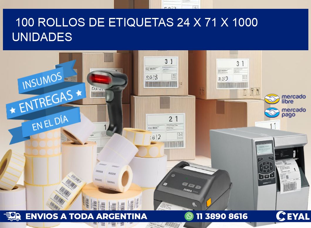 100 ROLLOS DE ETIQUETAS 24 x 71 X 1000 UNIDADES