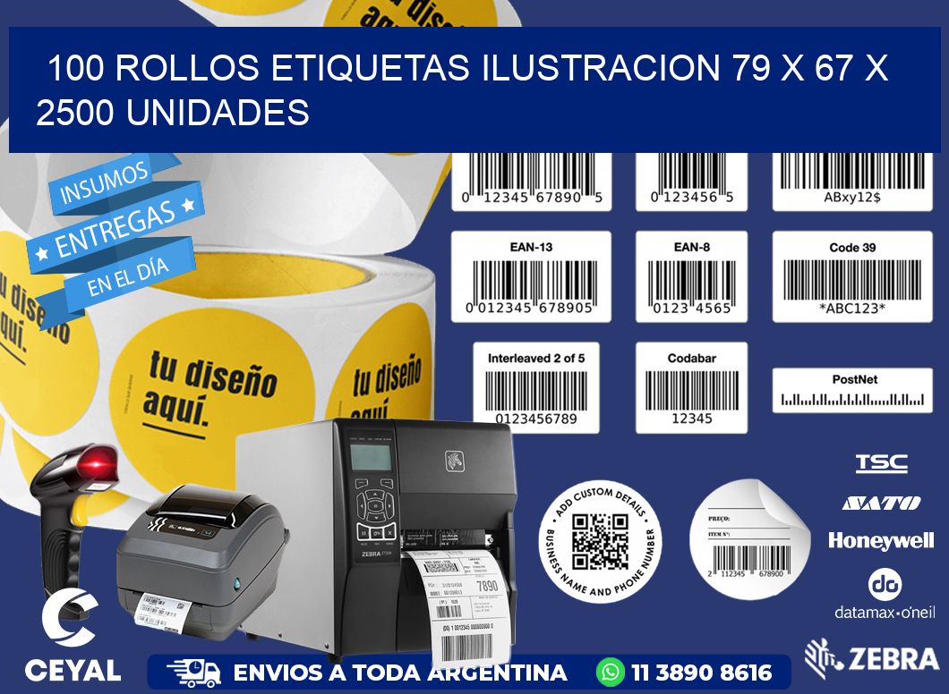 100 ROLLOS ETIQUETAS ILUSTRACION 79 x 67 X 2500 UNIDADES