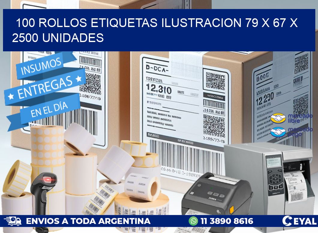 100 ROLLOS ETIQUETAS ILUSTRACION 79 x 67 X 2500 UNIDADES