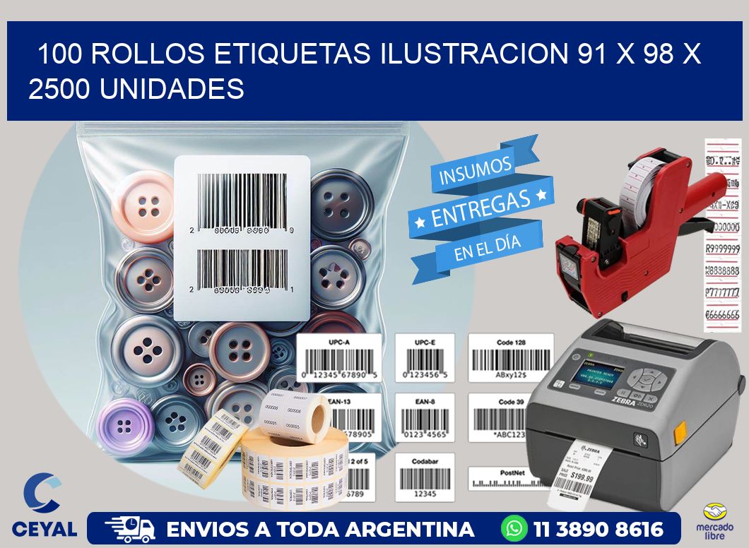 100 ROLLOS ETIQUETAS ILUSTRACION 91 x 98 X 2500 UNIDADES