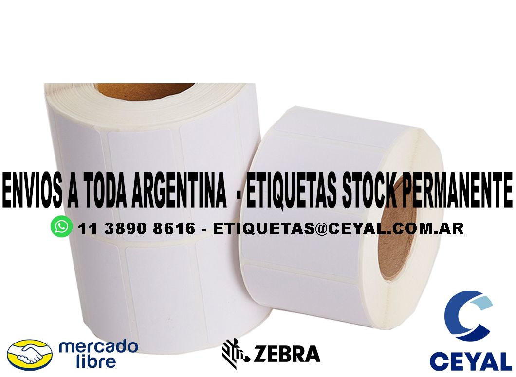 100 ROLLOS  ETIQUETAS ZEBRA 53 x 35 X 1000 UNIDADES