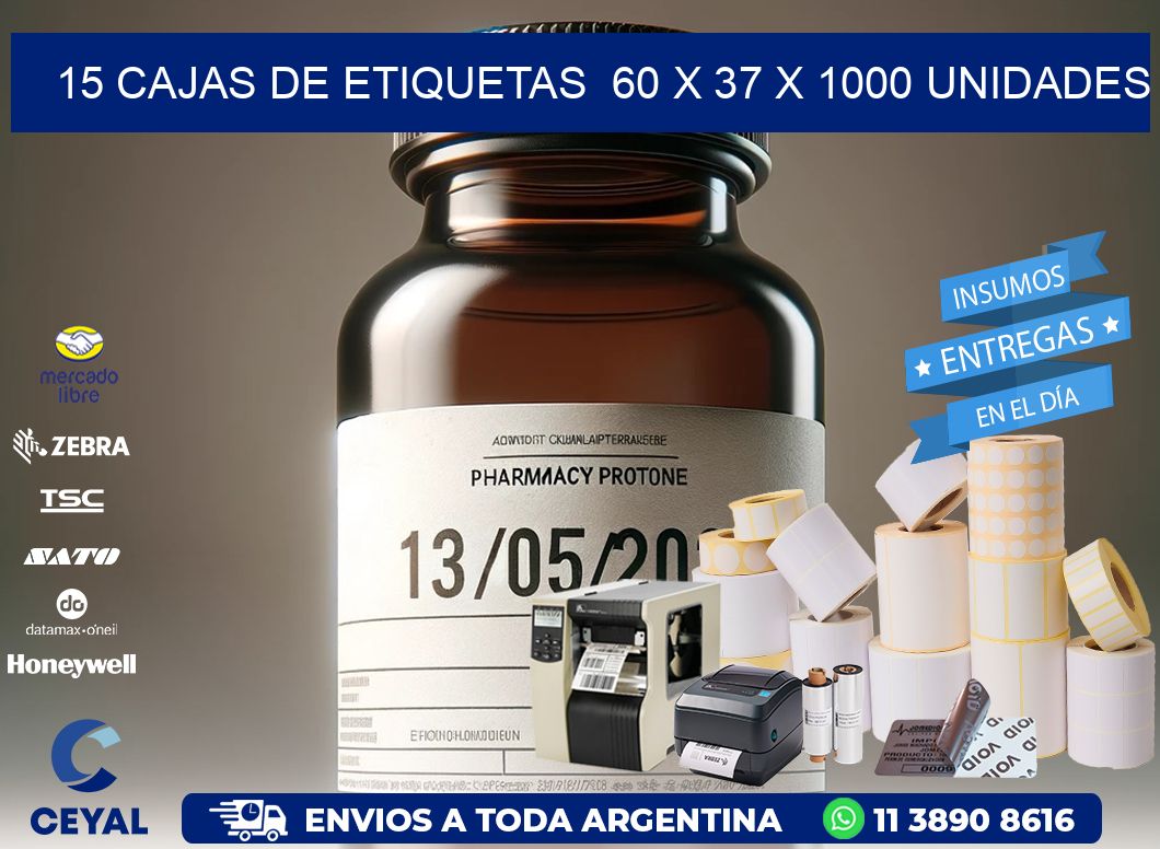 15 CAJAS DE ETIQUETAS  60 x 37 X 1000 UNIDADES