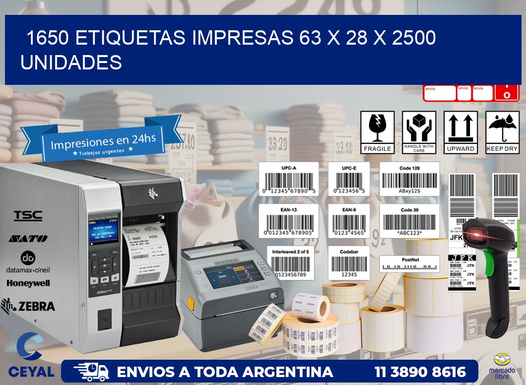 1650 ETIQUETAS IMPRESAS 63 x 28 X 2500 UNIDADES