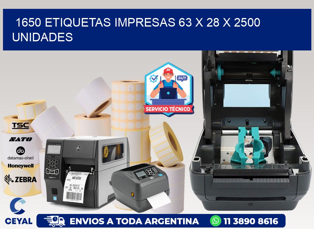 1650 ETIQUETAS IMPRESAS 63 x 28 X 2500 UNIDADES