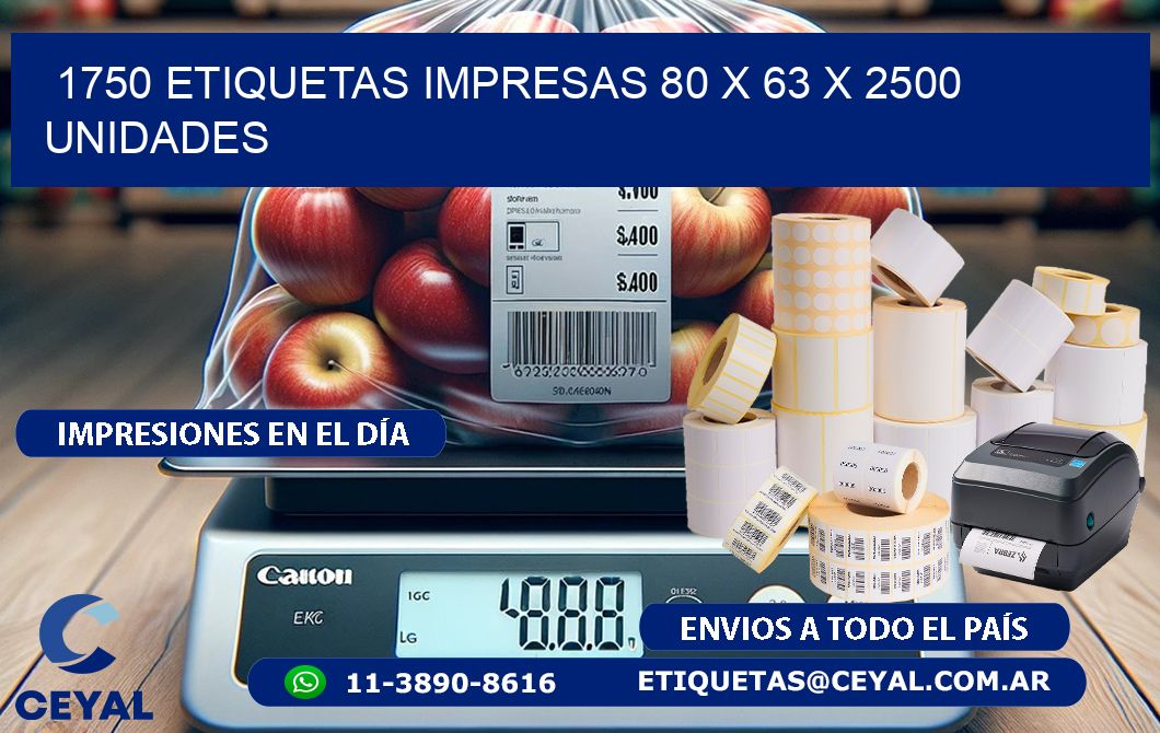 1750 ETIQUETAS IMPRESAS 80 x 63 X 2500 UNIDADES