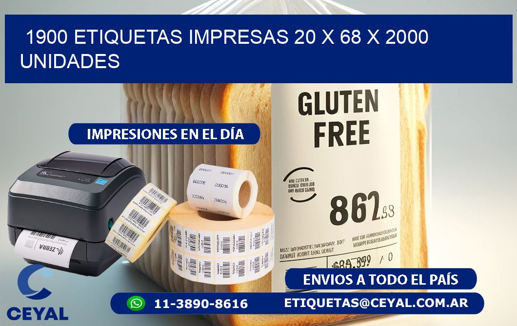 1900 ETIQUETAS IMPRESAS 20 x 68 X 2000 UNIDADES