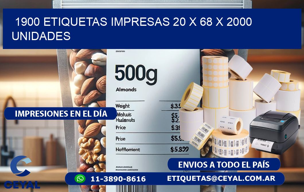 1900 ETIQUETAS IMPRESAS 20 x 68 X 2000 UNIDADES