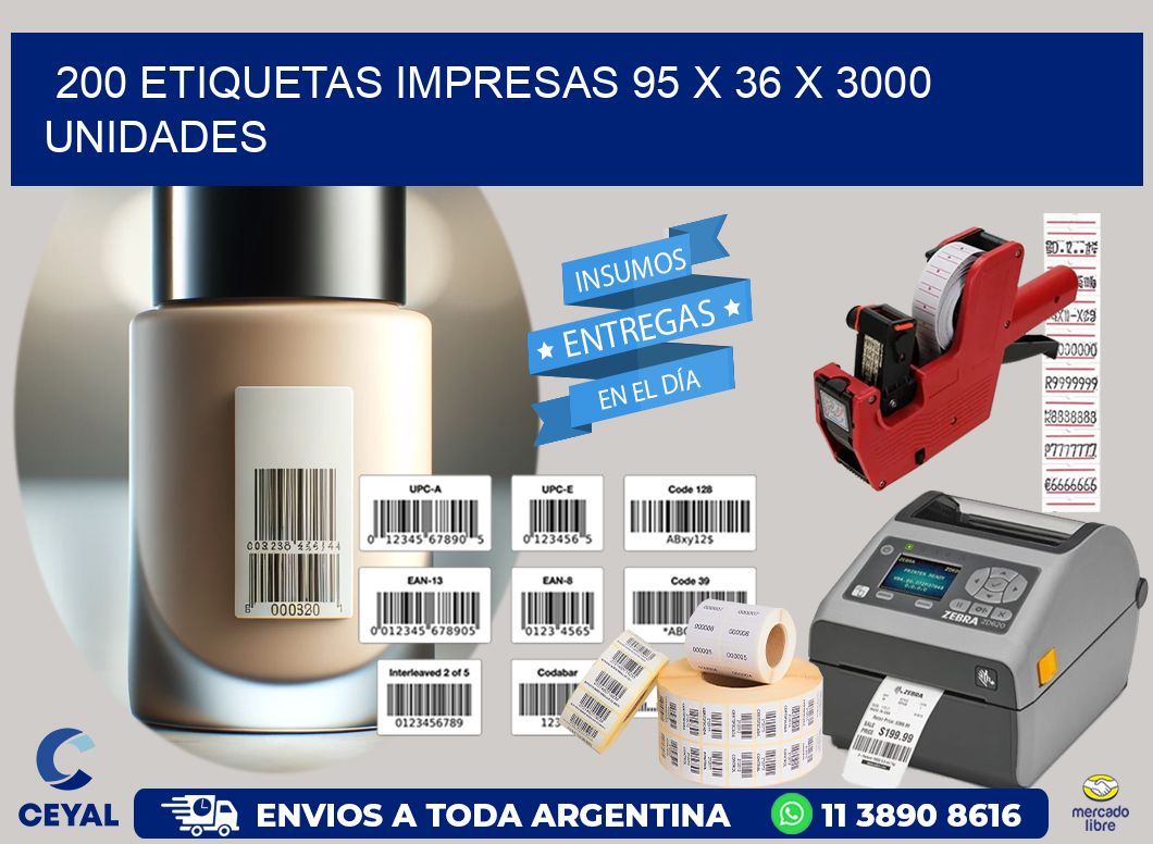 200 ETIQUETAS IMPRESAS 95 x 36 X 3000 UNIDADES