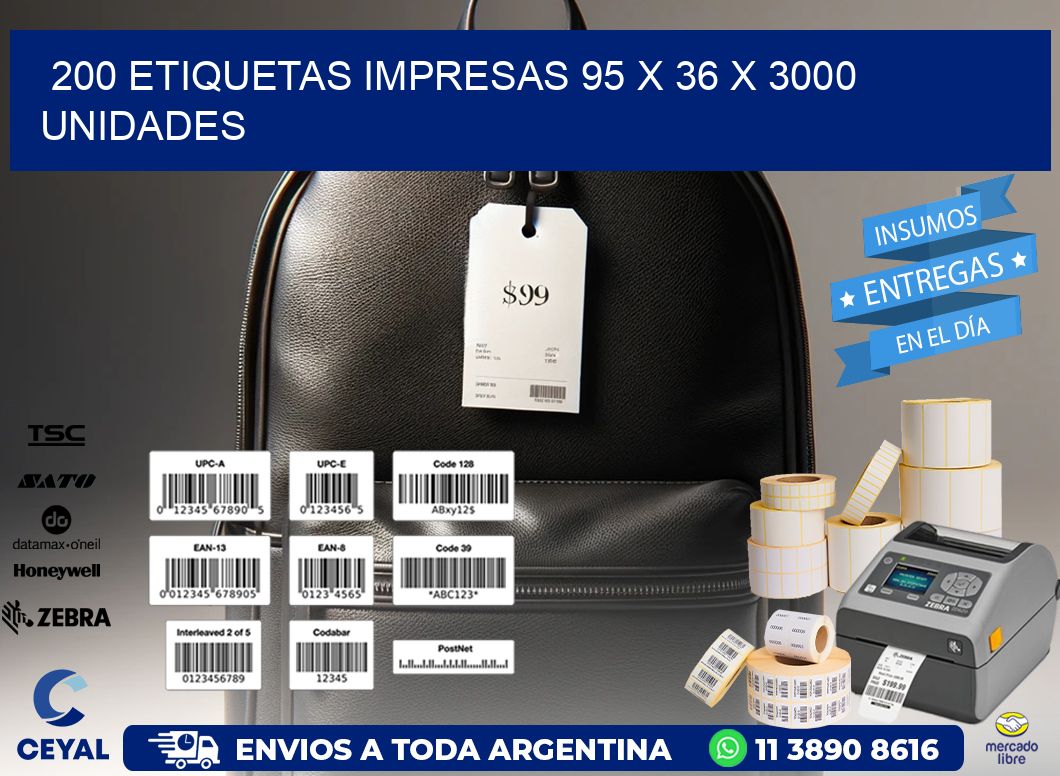 200 ETIQUETAS IMPRESAS 95 x 36 X 3000 UNIDADES