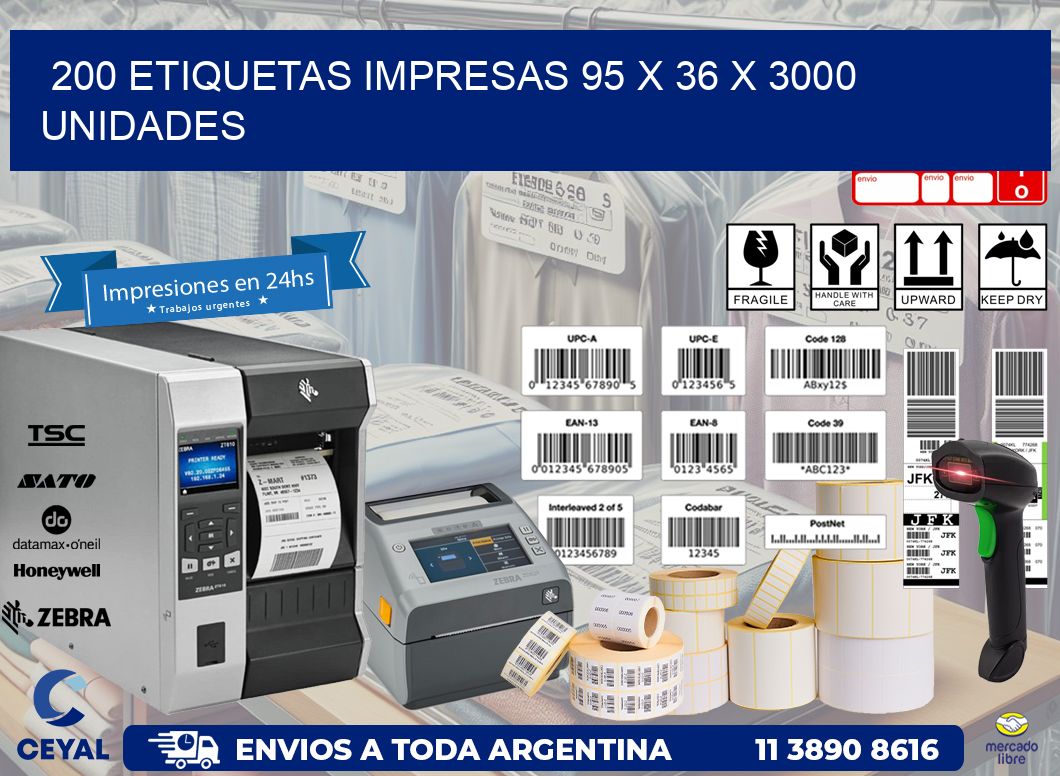 200 ETIQUETAS IMPRESAS 95 x 36 X 3000 UNIDADES