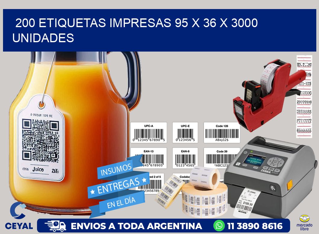 200 ETIQUETAS IMPRESAS 95 x 36 X 3000 UNIDADES