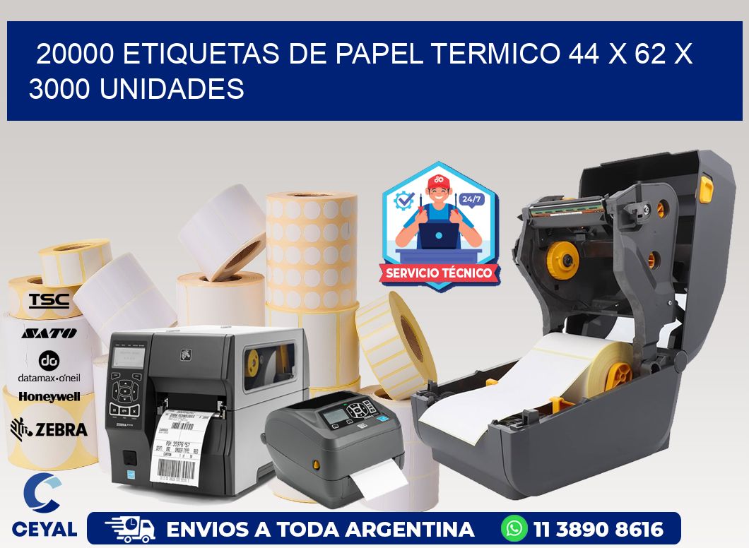 20000 ETIQUETAS DE PAPEL TERMICO 44 x 62 X 3000 UNIDADES