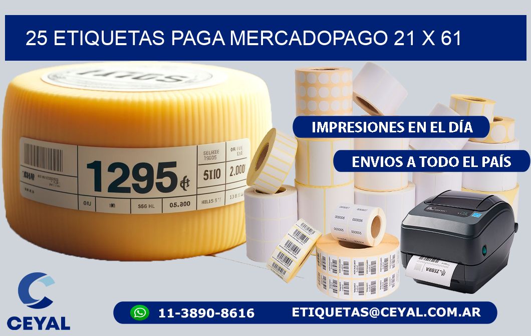 25 ETIQUETAS PAGA MERCADOPAGO 21 x 61