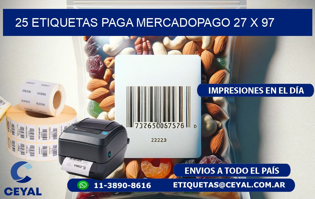 25 ETIQUETAS PAGA MERCADOPAGO 27 x 97