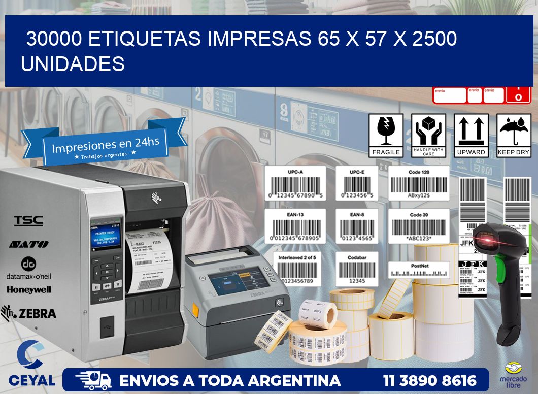 30000 ETIQUETAS IMPRESAS 65 x 57 X 2500 UNIDADES