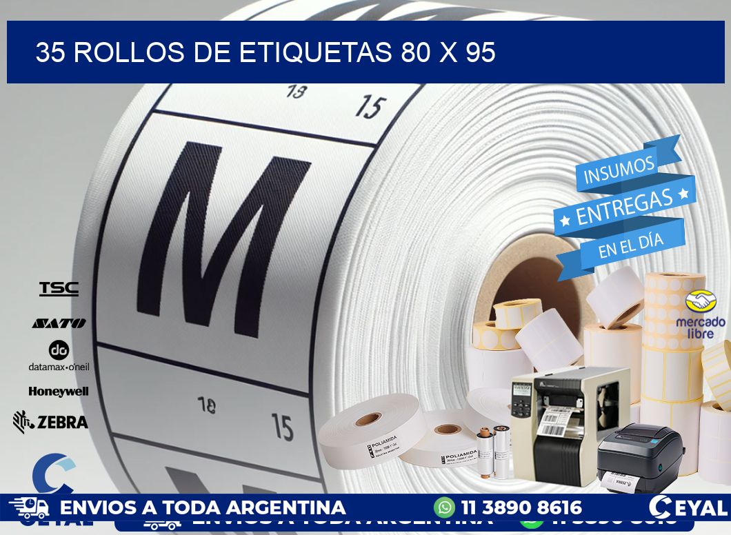 35 ROLLOS DE ETIQUETAS 80 x 95