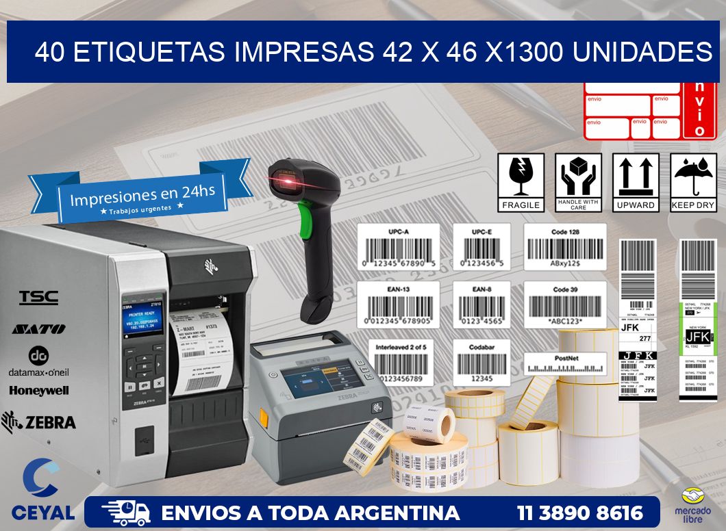 40 ETIQUETAS IMPRESAS 42 x 46 X1300 UNIDADES