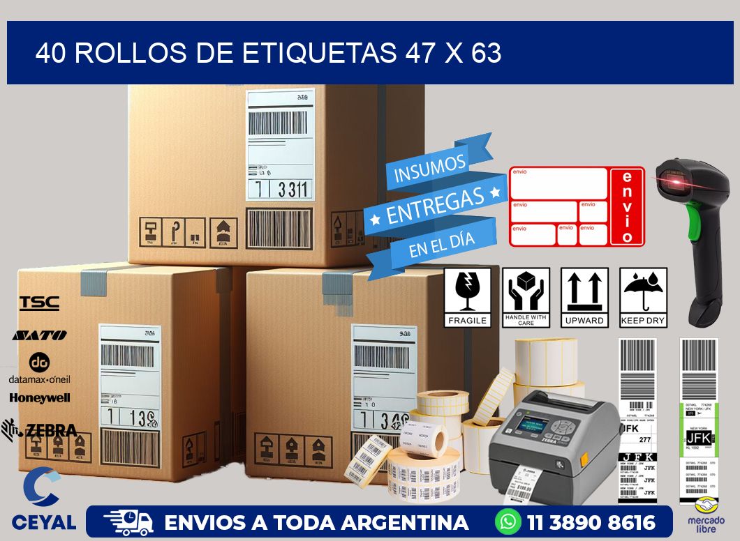 40 ROLLOS DE ETIQUETAS 47 x 63