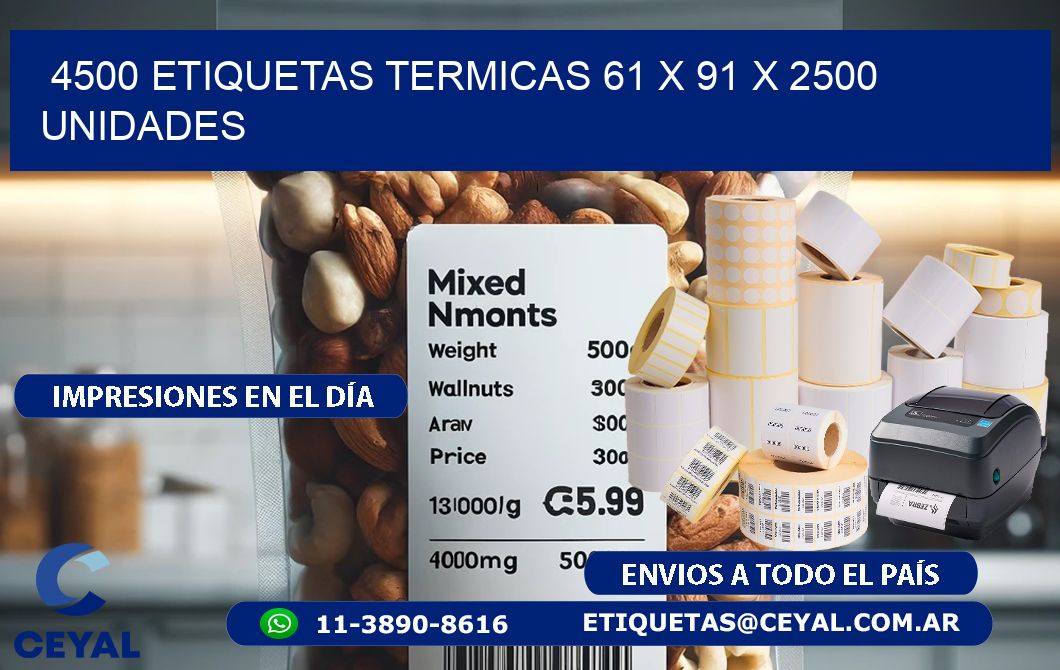 4500 ETIQUETAS TERMICAS 61 x 91 X 2500 UNIDADES