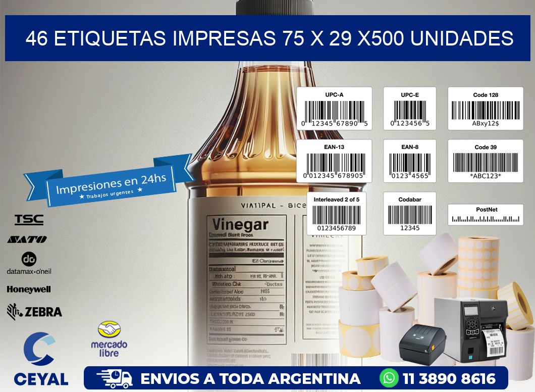 46 ETIQUETAS IMPRESAS 75 x 29 x500 UNIDADES